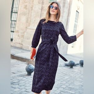 Boden Navy Claudette Broderie Midi Dress, Sz 6